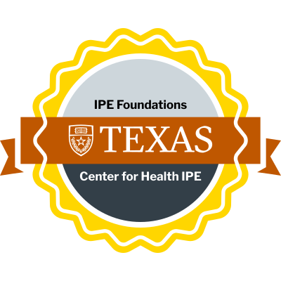 Yellow badge with IPE Foundations Center for Health IPE written across it