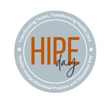 Health Interprofessional Practice and Education (HIPE) Day in a gray circle with burnt orange letters