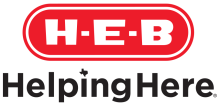 HEB Helping Here in a red oval shape 