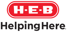 H-E-B HEB Helping Here in a red oval shape
