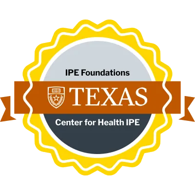 Yellow badge with IPE Foundations Center for Health IPE written across it